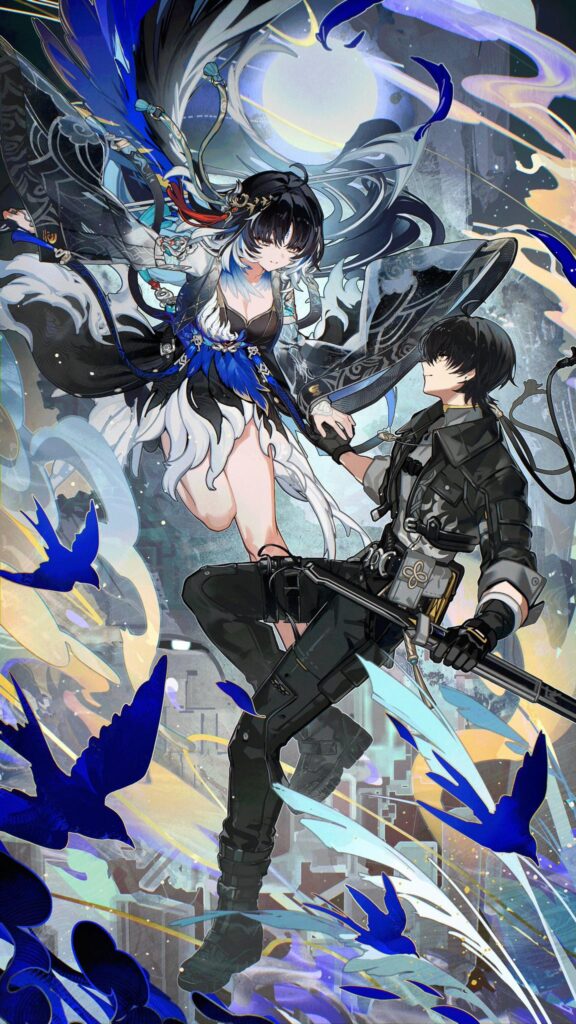 Anime Fantasy Couple Warrior Wallpaper featuring Male and Female Characters in Action