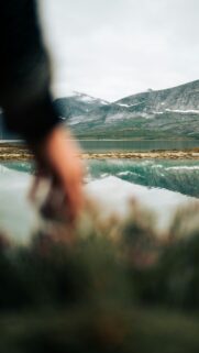 Mountain Lake Nature Landscape Blurred Hand Foreground Mobile Wallpaper