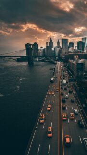 NYC Sunset Brooklyn Bridge Traffic Highway Mobile Wallpaper