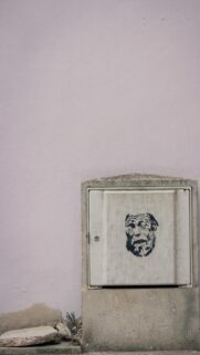 Minimalist Street Art Portrait on Pastel Pink Wall Mobile Wallpaper