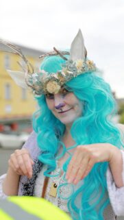 Enchanting Forest Sprite Cosplay Girl with Blue Hair Wallpaper
