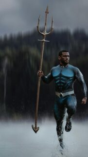 Black Aquaman Hero Trident Pose Cinematic Mobile Wallpaper