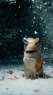 Cute Shiba Inu Dog Playing in Snowy Winter Night Phone Wallpaper