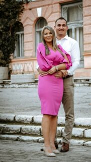 Elegant Couple in Pink Dress and Suit Portrait HD Mobile Wallpaper