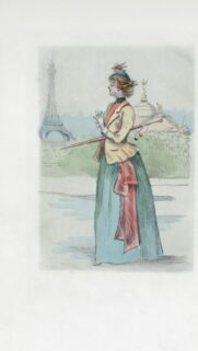 Vintage Parisian Fashion Illustration with Eiffel Tower Wallpaper