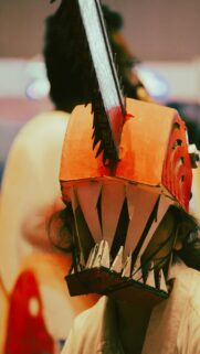 Chainsaw Man Anime Cosplay Mask Orange and White Aesthetic Wallpaper