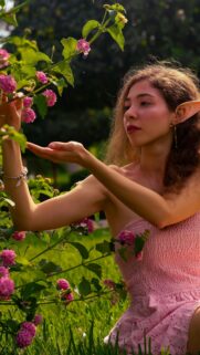 Enchanting Elf Maiden in a Floral Garden Fantasy Mobile Wallpaper