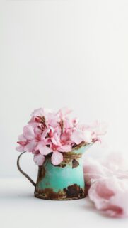 Vintage Rustic Teal Pitcher with Pink Oleander Blossoms Wallpaper