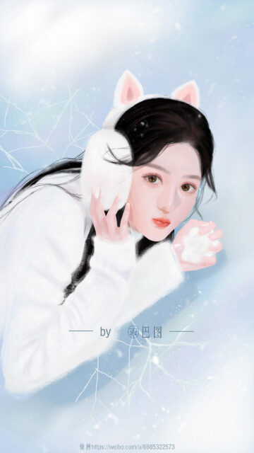 Cute Anime Girl in Winter Snow with Earmuffs High Quality Phone Wallpaper
