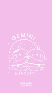 Cute Molang Gemini Zodiac Sign Aesthetic Pastel Pink Phone Wallpaper