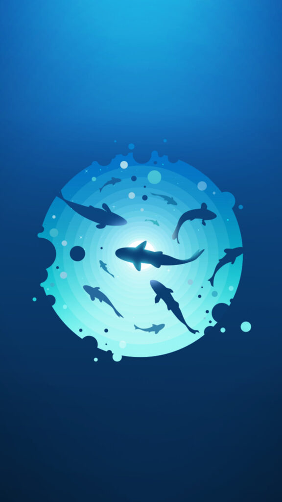 Minimalist Shark Silhouette Deep Blue Ocean Circle Wallpaper for Mobile