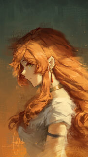 Stunning Anime Girl with Flowing Ginger Hair Digital Art Mobile Wallpaper