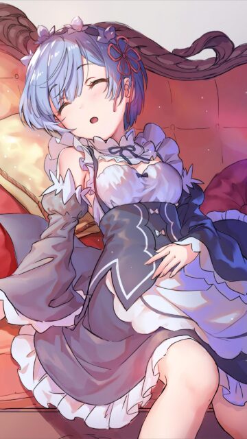Rem from Re Zero Sleeping Peaceful Anime Girl Mobile Wallpaper