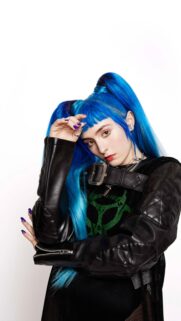 Stunning Cyberpunk Aesthetic Girl with Electric Blue Hair Wallpaper
