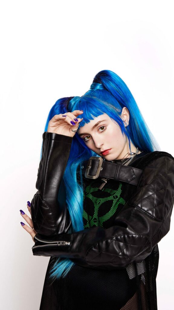 Stunning Cyberpunk Aesthetic Girl with Electric Blue Hair Wallpaper