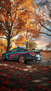 BMW M4 Safety Car Autumn Forest Wallpaper for Mobile