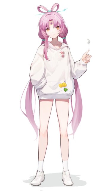 Cute Anime Girl with Pink Hair in Oversized White Hoodie Wallpaper