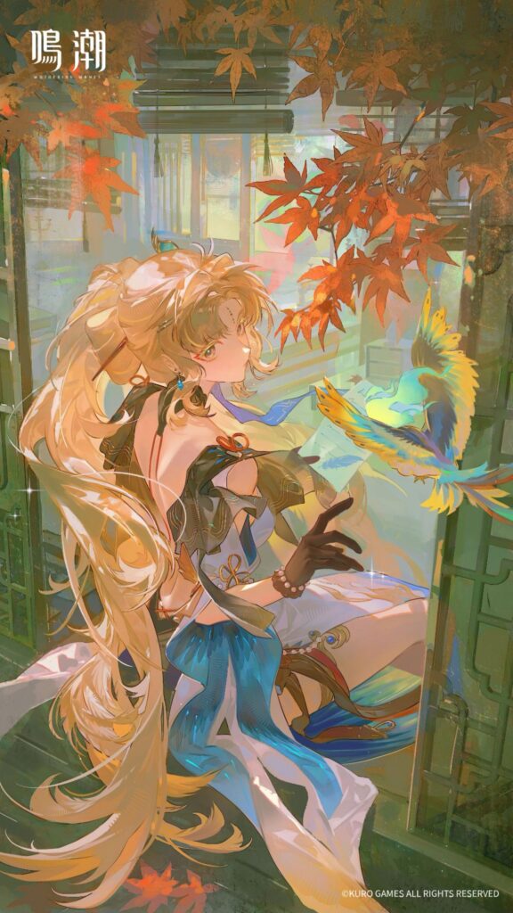 Wuthering Waves Jinshi Anime Girl with Bird Aesthetic Wallpaper 4K