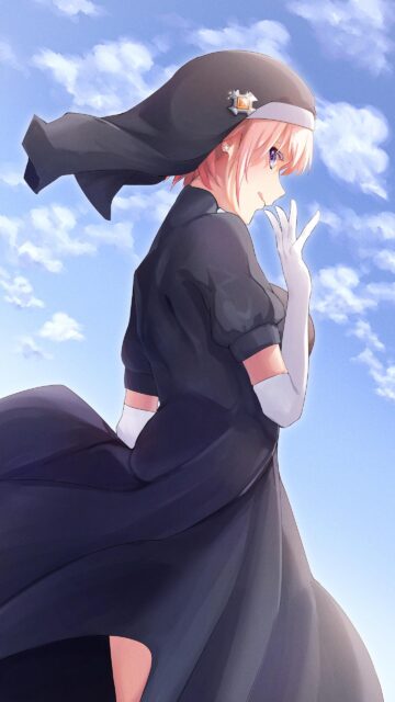 Anime Nun Girl in Black Habit Wallpaper - High Quality Mobile Background