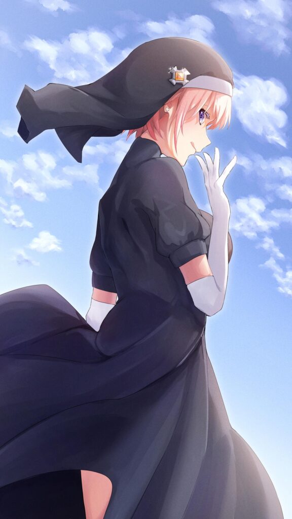 Anime Nun Girl in Black Habit Wallpaper - High Quality Mobile Background