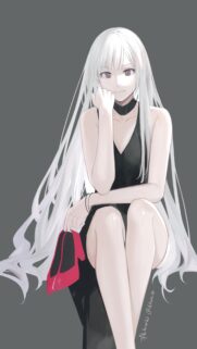 Stunning Anime Girl with Long White Hair in Black Dress Wallpaper
