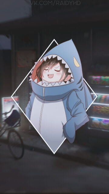 Cute Anime Girl in Shark Hoodie Aesthetic Mobile Wallpaper
