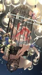 Anime Girl in Birdcage with Glowing Lights Mobile Wallpaper