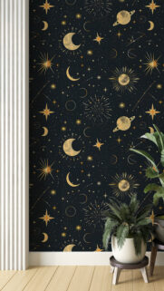 Mystical Celestial Night Sky Gold Starry Pattern Aesthetic Wallpaper