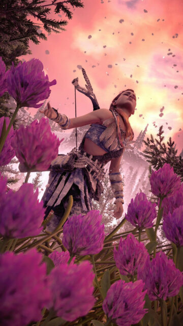 Aloy in Clover Fields Horizon Mobile Wallpaper