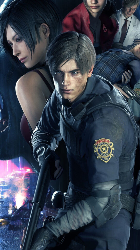 Resident Evil 2 Remake Leon and Cast Phone Wallpaper