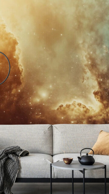 Abstract Golden Nebula Galaxy Interior Design Mobile Wallpaper