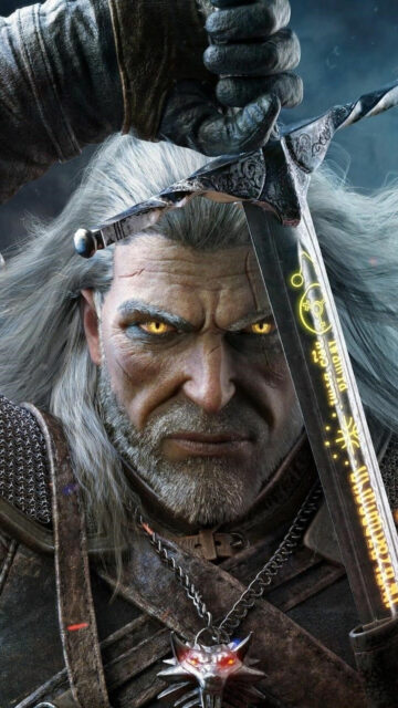 Geralt of Rivia The Witcher Close-up 4K Mobile Wallpaper