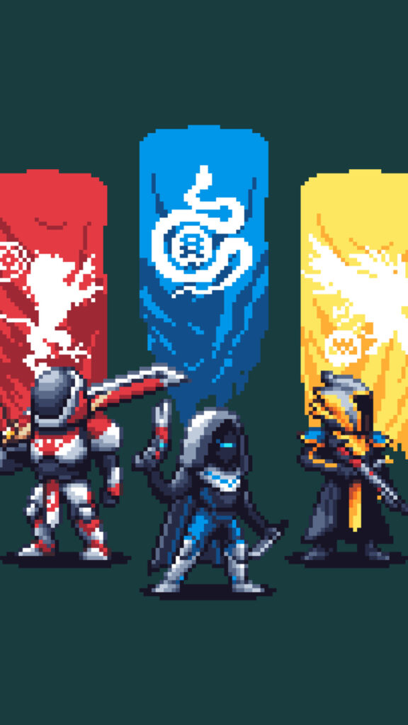 Destiny 2 Guardian Classes Pixel Art Mobile Wallpaper