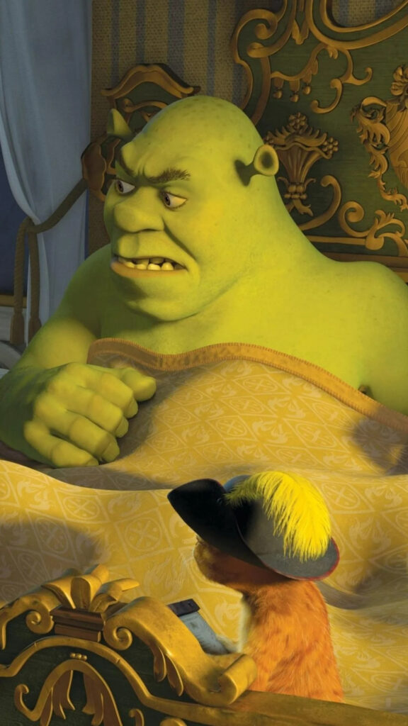 Shrek and Puss in Boots Bedtime Scene Mobile Wallpaper