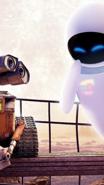 WALL-E and EVE Looking at Each Other Cinematic Mobile Wallpaper