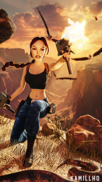 Lara Croft Action Combat Mobile Wallpaper