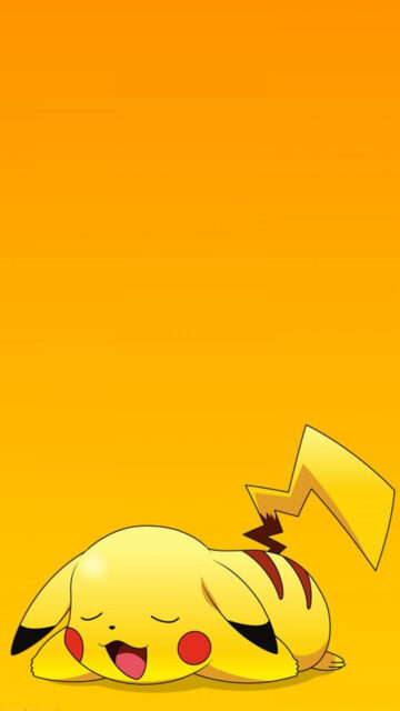 Sleeping Pikachu Minimalist Yellow Mobile Wallpaper