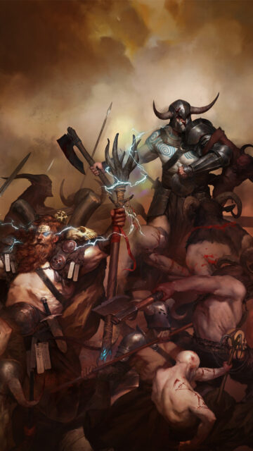 Epic Barbarian and Demon War Fantasy Mobile Wallpaper