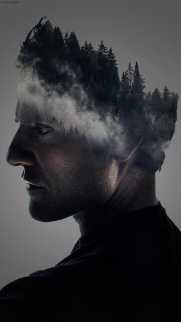 Double Exposure Forest Silhouette Man Mobile Wallpaper