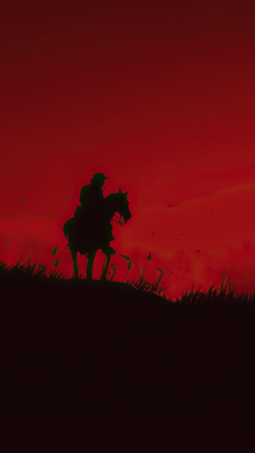 Silhouette Cowboy Horse Red Sky Mobile Wallpaper