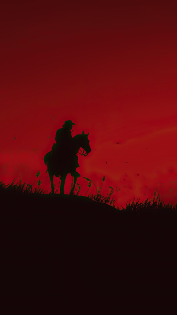 Silhouette Cowboy Horse Red Sky Mobile Wallpaper