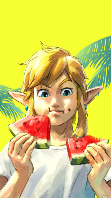 Link Eating Watermelon The Legend of Zelda Mobile Wallpaper