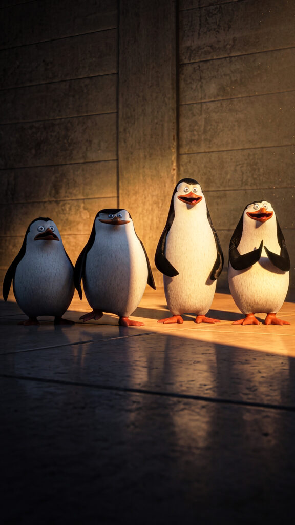 Four Penguins Standing Together Mobile Wallpaper