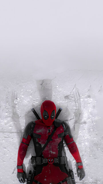 Deadpool Lying in Snow Marvel Hero Phone Wallpaper