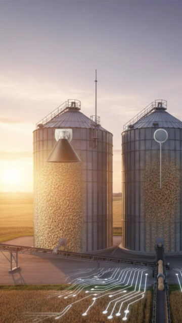 Digital Agriculture Grain Silo Sunset 4K Mobile Wallpaper