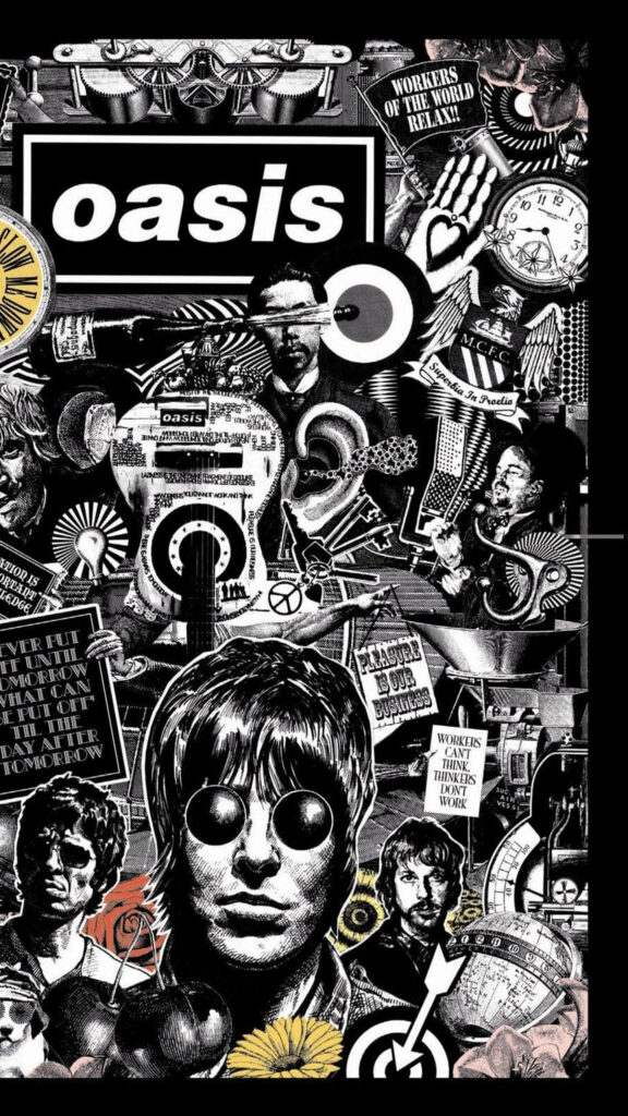Black and White Oasis Collage Retro Style Mobile Wallpaper