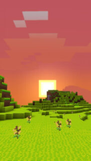 Vibrant Voxel Landscape Sunset Phone Wallpaper