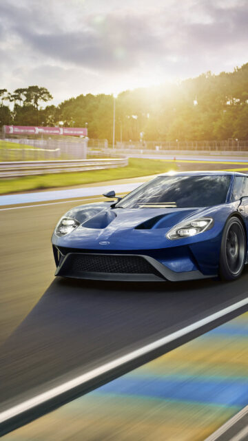 Blue Ford GT Racing on Circuit Mobile Wallpaper