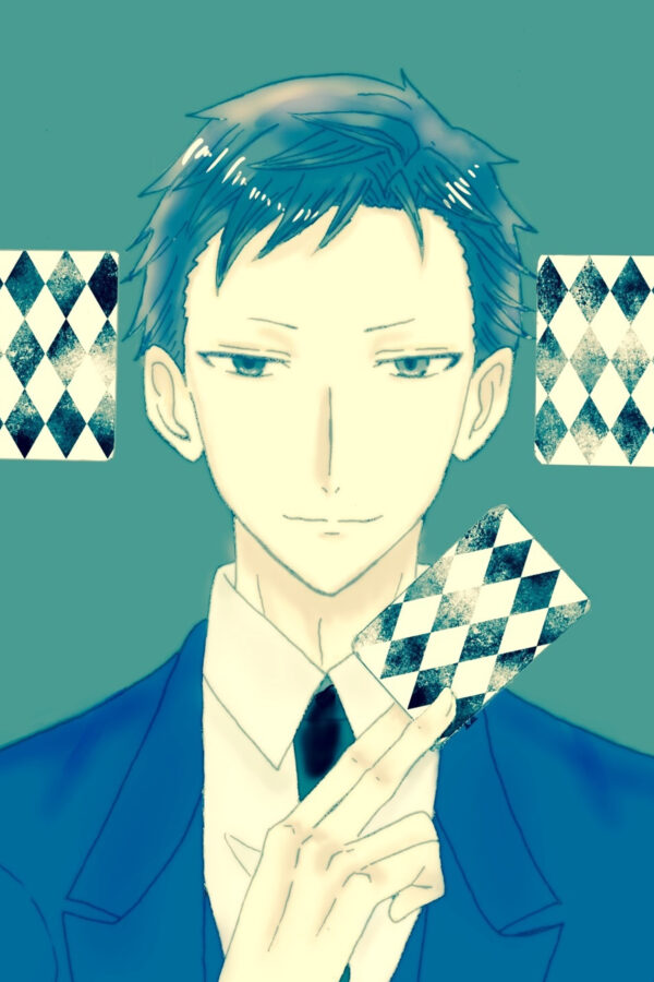 Anime Man with Playing Cards Mobile Wallpaper
