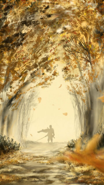 Golden Autumn Warrior Forest Mobile Wallpaper